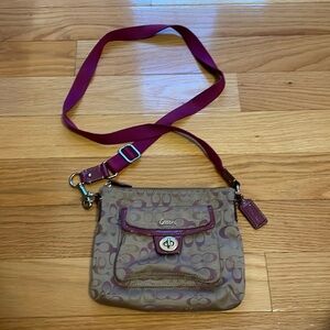 Purple and tan coach bag